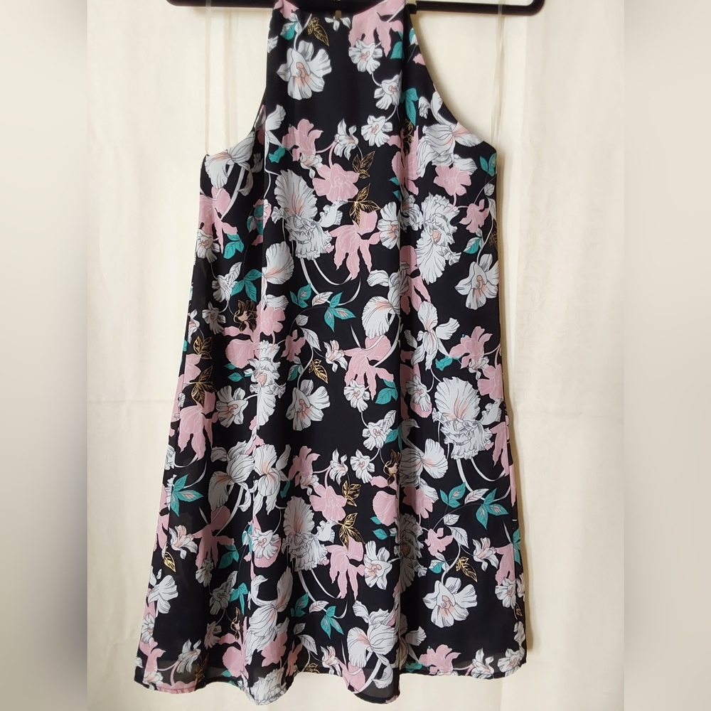 Everly Dress, Juliette Floral Foil Shift Sleeveless Dress, Size Medium